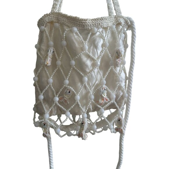 LA REGALE Vintage White Beaded Fish Cocktail Bag Purse - Picture 6 of 9